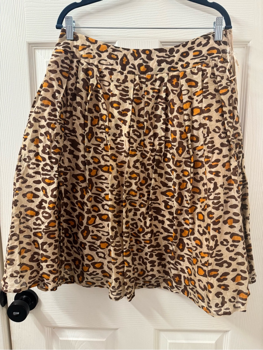Chan Luu Leopard Pleaded Print A-Line Skirt in Tan and Brown Size M